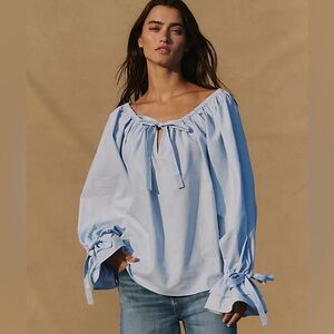 Sleeper Cha-Cha Lounge Blouse • Linen-Cotton • Blue • Size S
